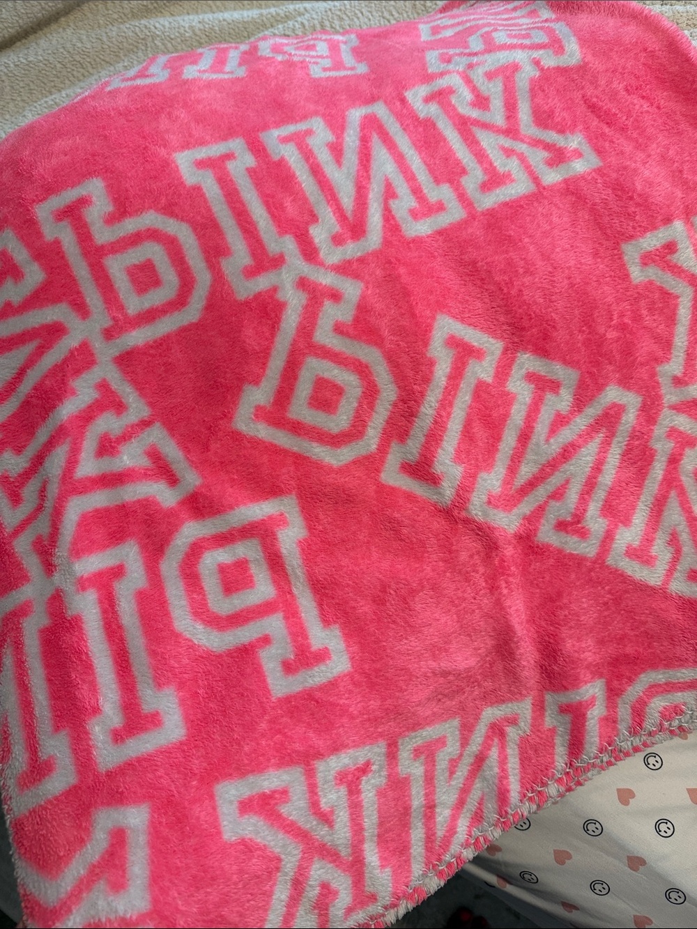 PINK Victoria's Secret Hot Pink Plush Throw Blanket with White Logo